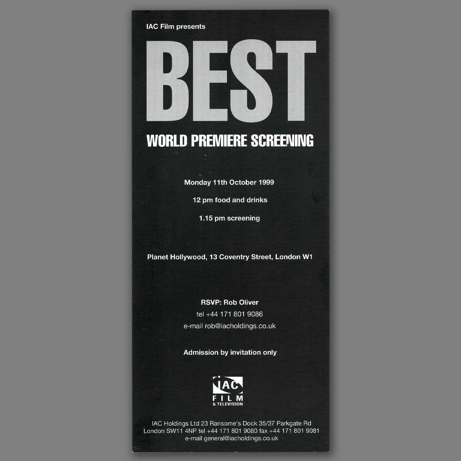 George Best Movie - Unused Premiere Invite - New Item - Image 3